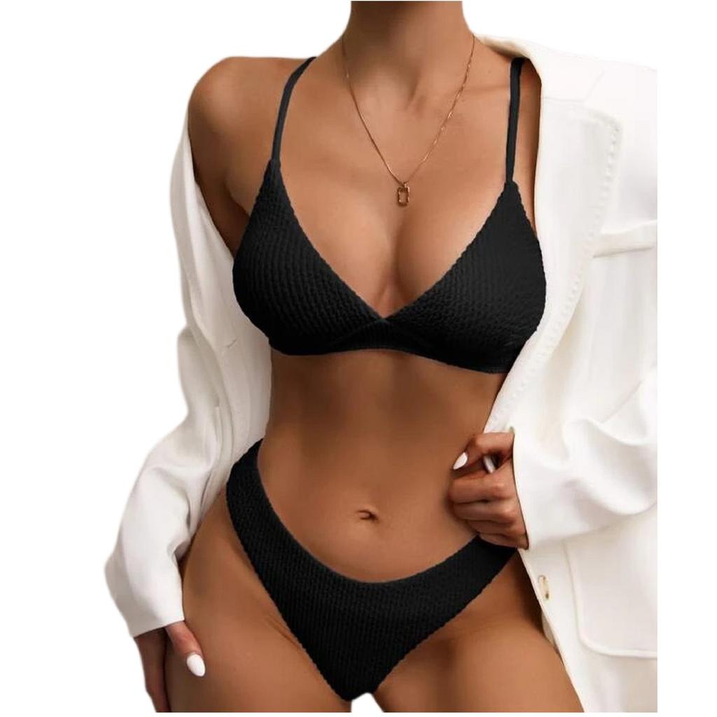 Women Two Piece Ribbed Bikini Set with Adjustable Spaghetti Straps and High Cut Waist Swimsuit for Beach Pool Vacation