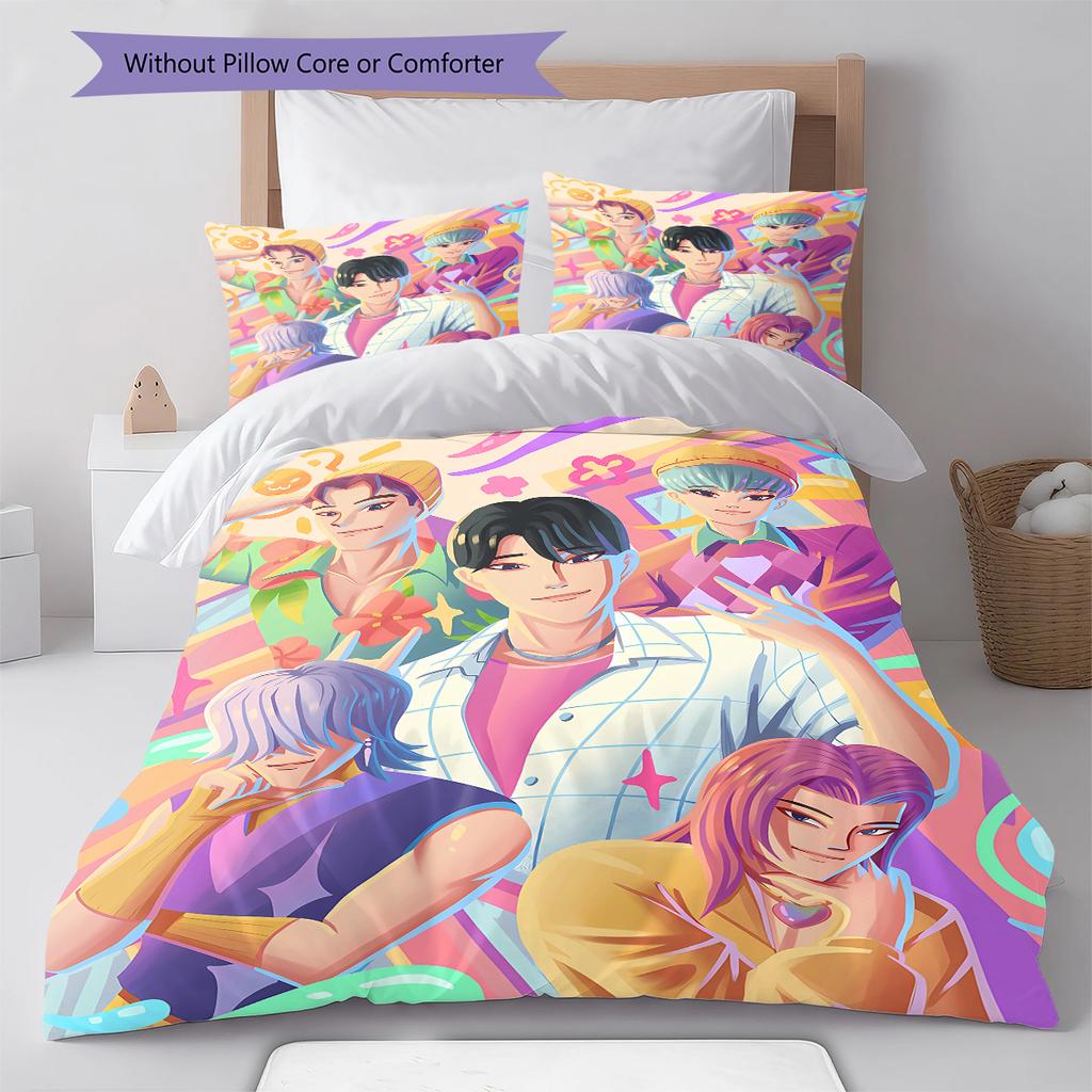 Pościel z wzorem Łowców Demonów K-pop, Zestaw kołdry Poszewka na kołdrę Poszewka na poduszkę Domowy prezent urodzinowy (1 * poszwa na kołdrę + 2 * poszewki na poduszki, bez rdzenia)