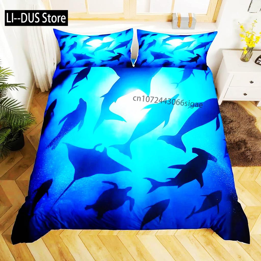 Comforter Shark Types Of Sharks Pattern Bedclothes Double Queen King Size Polyester Bedding Set