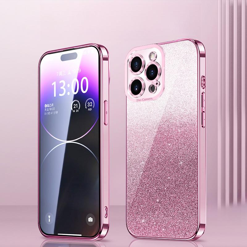 

Подходит для iPhone16Pro Градиентный блестящий чехол для телефона Apple 15 Гальванизированные «Ангельские глазки» 14 Полностью закрывающий ТПУ защитный чехол iPhone6/6S розовый