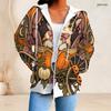 Ladies Plus Size Zip Hoodie Vintage Cat Pumpkin Carriage Floral Moon Print Long Sleeve Casual Hooded Sweatshirt