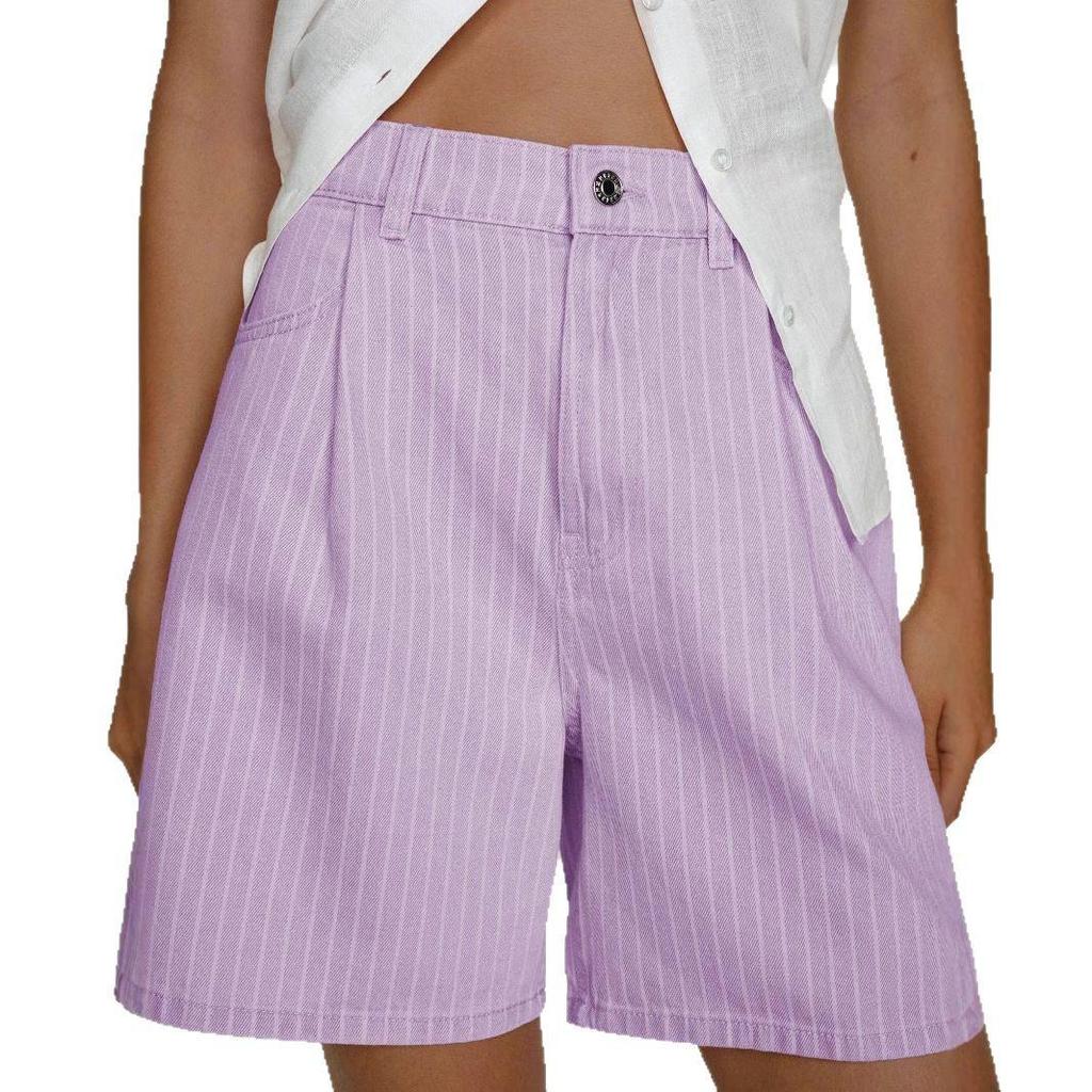 Women's Fashion Casual Striped Loose High Waisted Denim Shorts