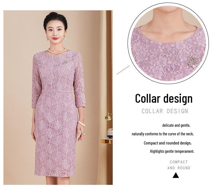 Spring 2025 Purple Mother-in-Law Formal Dress: Three-Quarter Sleeve, High-End, Plus-Size Skirt for Wedding Banquet.