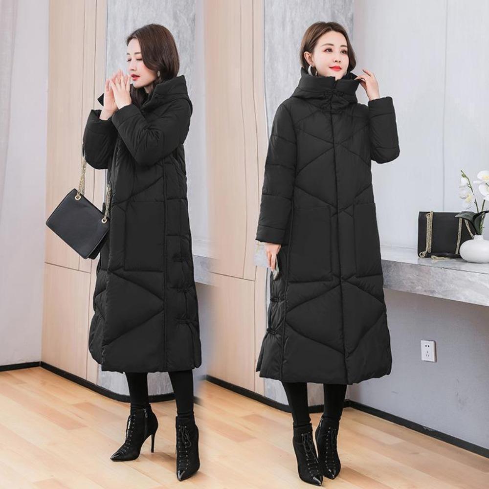 New cotton-padded clothes for women's middle-aged and elderly mothers, literary and retro buckles, loose ethnic style, long thickened coat