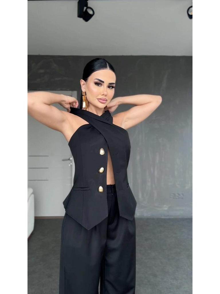 2025 Summer Women's Halter Top & High Waist Long Pants Set - European & American Style