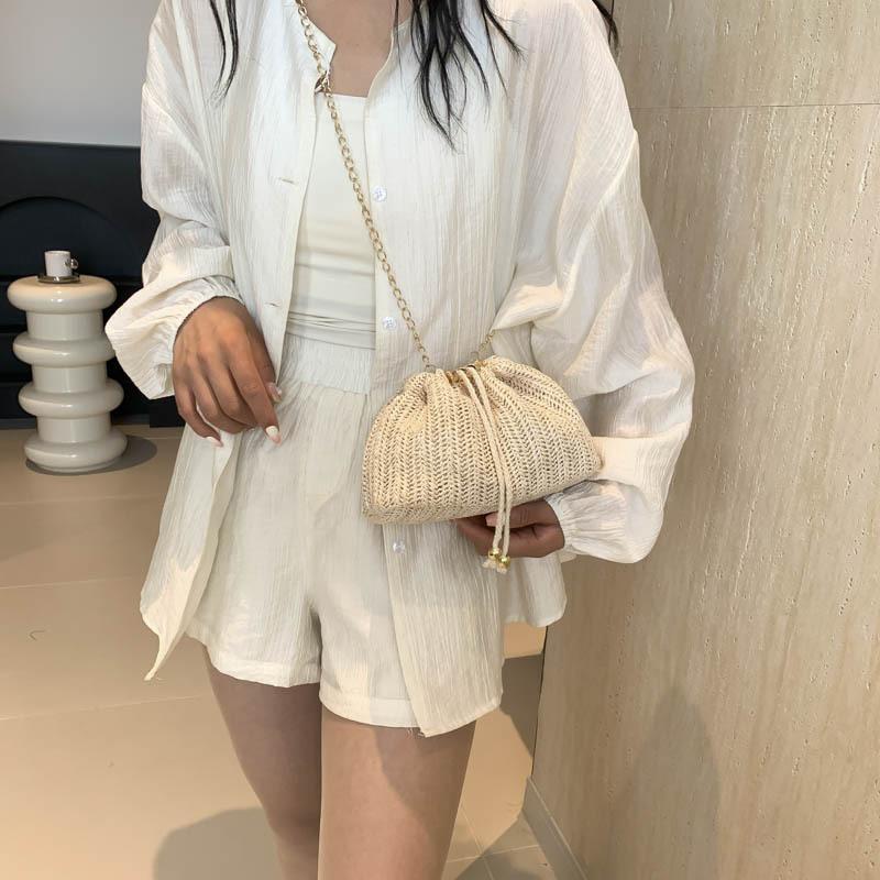 Straw Woven Bucket Small Bag Women's Bag New Summer Fresh and Fashionable Clutch Woven One-shoulder Crossbody Bag