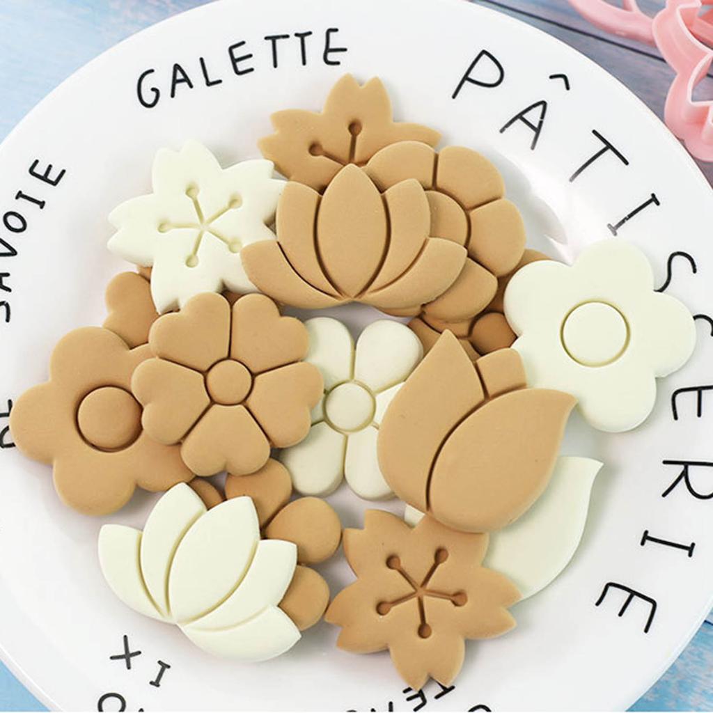 8pcs Flower Shaped Cookie Mould Biscuit Fondant Embosser Stamp for Wedding Party Plastic Cake Decorating Baking Supplies