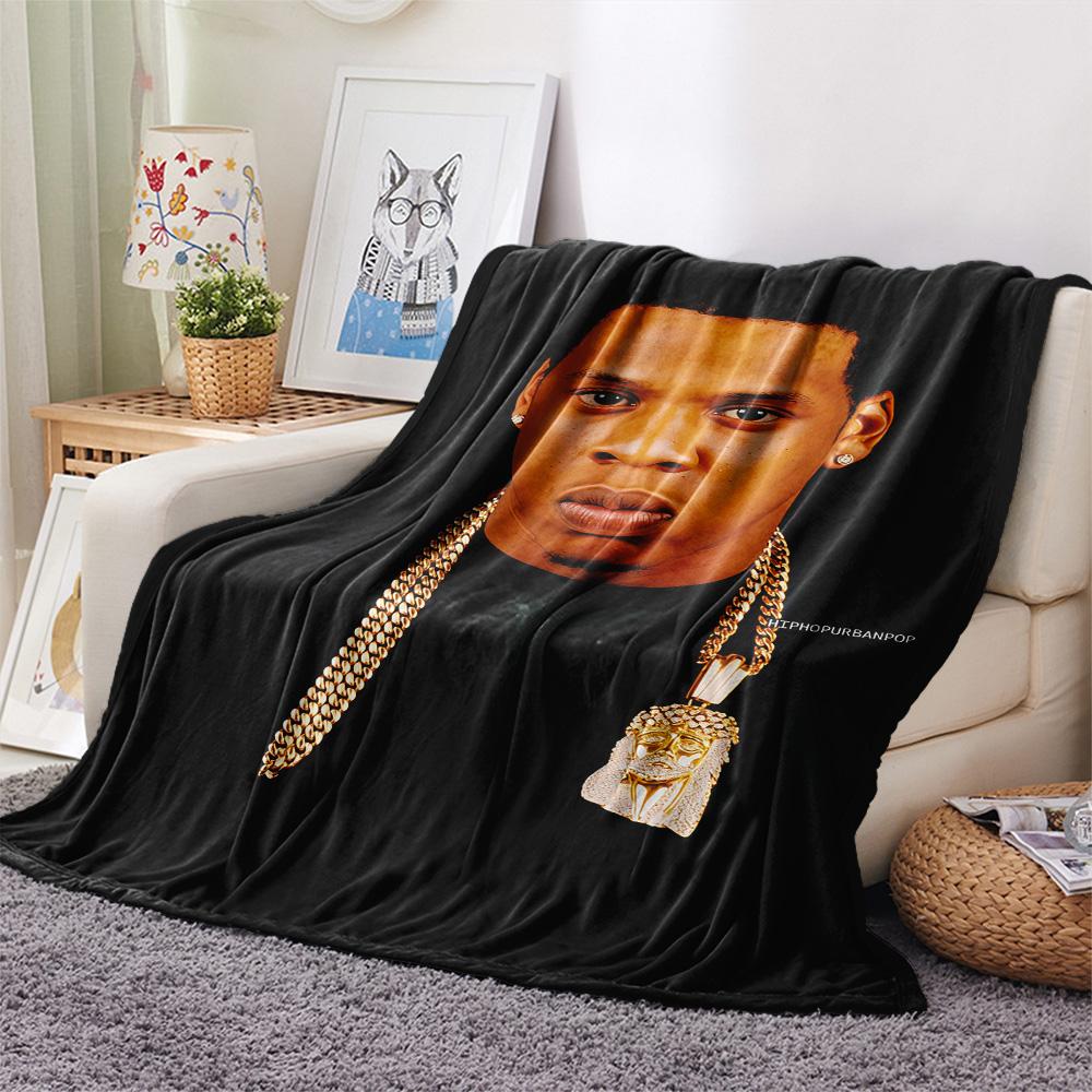 1PC Top Rap Print FlAannel Blanket, High quality Comfortable for All Seasons, Home Decor, Warmth and Comfort