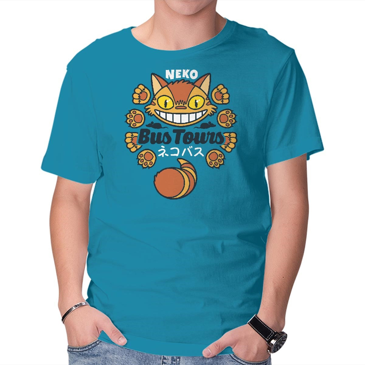 Unisex Crew Neck T-Shirt Neko Bus Graphic Short Sleeve Casual Tee XL