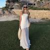 Strapless Slit Long Dress With Ribbon Female Sleeveless Mesh Elegant Beach Vacation Dress Spring New Women Dress