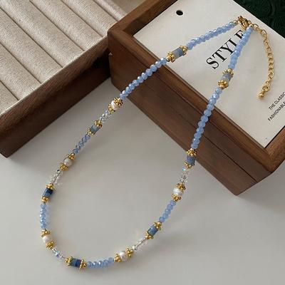 Collier de perles d'eau douce aigue-marine, accessoires d'été haut de gamme pour femmes, chaîne de pull perlée