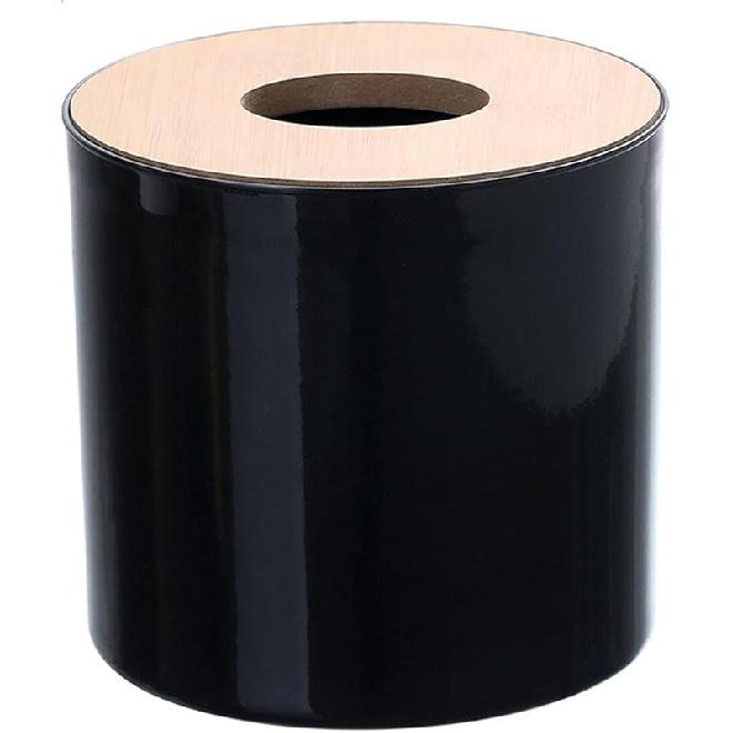 Roll Tissue Box Holder, Toilet Paper Roll Dispenser with Wood Lid Decorative Round Paper Holder Bathroom Tissue Box Cover for Bathroom Living Room чёрный