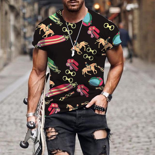 2022 Luxury High-end Pattern 3D Print Men's T Shirt O Neck Short Sleeve Funny Streetwear Summer Loose Male Oversized Tops Tees