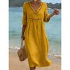 IHUASU Fashion Summer Spring Solid Color Print V-Neck 1/2 Sleeves Casual Dresses