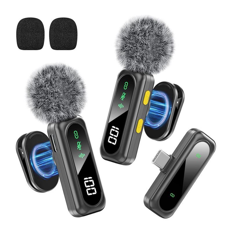 ABNR Professional Wireless Lavalier Microphone System With Smart Noise Reduction LED Power Display For Live Streaming Vlog