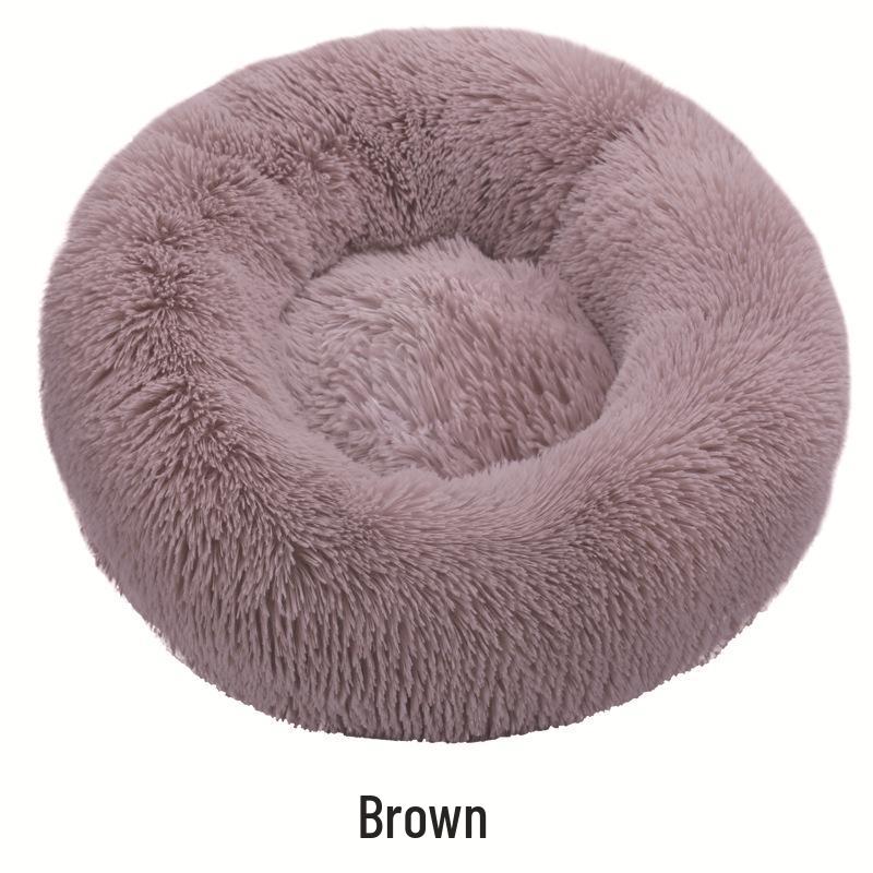 Round Long-Haired Pet Bed - PV Velvet Bed for Dogs & Cats