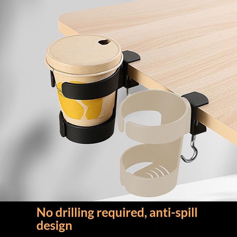 Clip On Desk Cup Holder No Drill Anti-Spill Space Saving Design for Coffee Mugs Water Bottles Home Office Gaming Desks