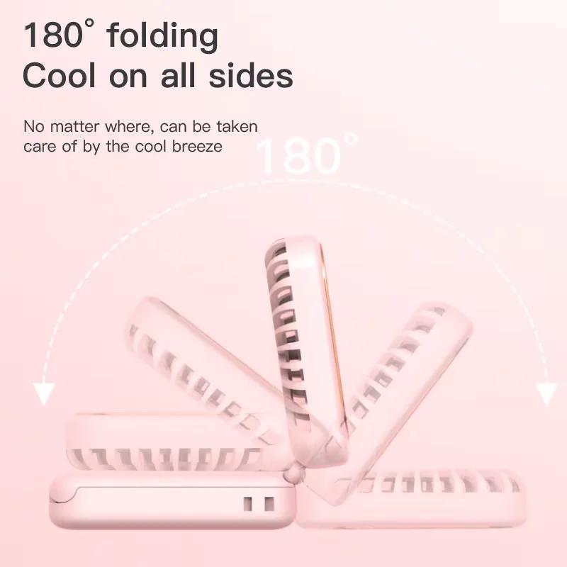 3-in-1 Mini Portable Fan Hanging Neck Fan Handheld Fan & Foldable Mirror with Power Bank, Silent Fan Compact & Portable for Summer Sports