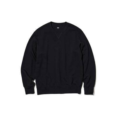 Uniqlo Solid Color Crew Neck Long Sleeve T-Shirt Unisex Tops Black 460322-09