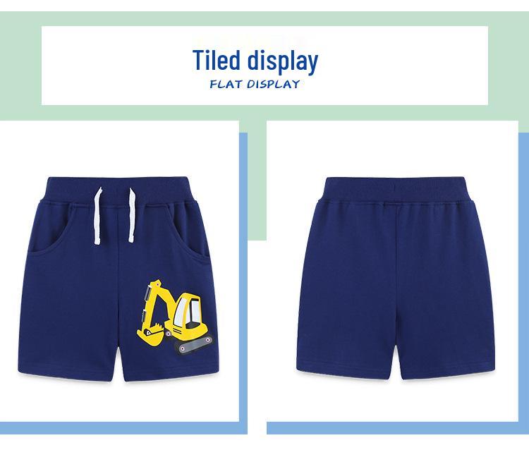 Pantaloni Scurți Sport pentru Copii de Vară cu Imprimeu Excavator - Stil European și American