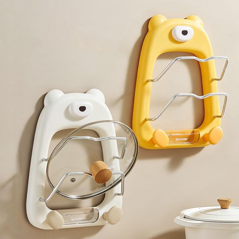 Pot Lids Holder For Cabinet Door Or Wall, 2-Tier Lids And Pans Organizer, Wall Mount No Drilling Adhesive Pot Lid Rack