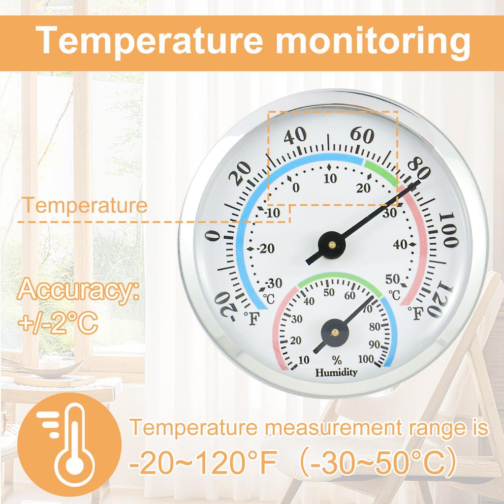 3Pcs Indoor 2 In 1 Analog Thermometer Hygrometer Aluminum Temperature Humidity Monitor Gauge Lightweight for Office Kitchen