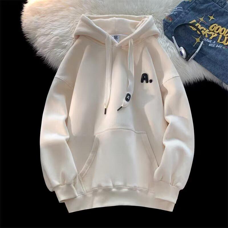 American Trendy Streetwear: Men s Hipster Hooded Sweatshirt, 2026 Autumn/Winter, Loose Couple Style, Plus Velvet M