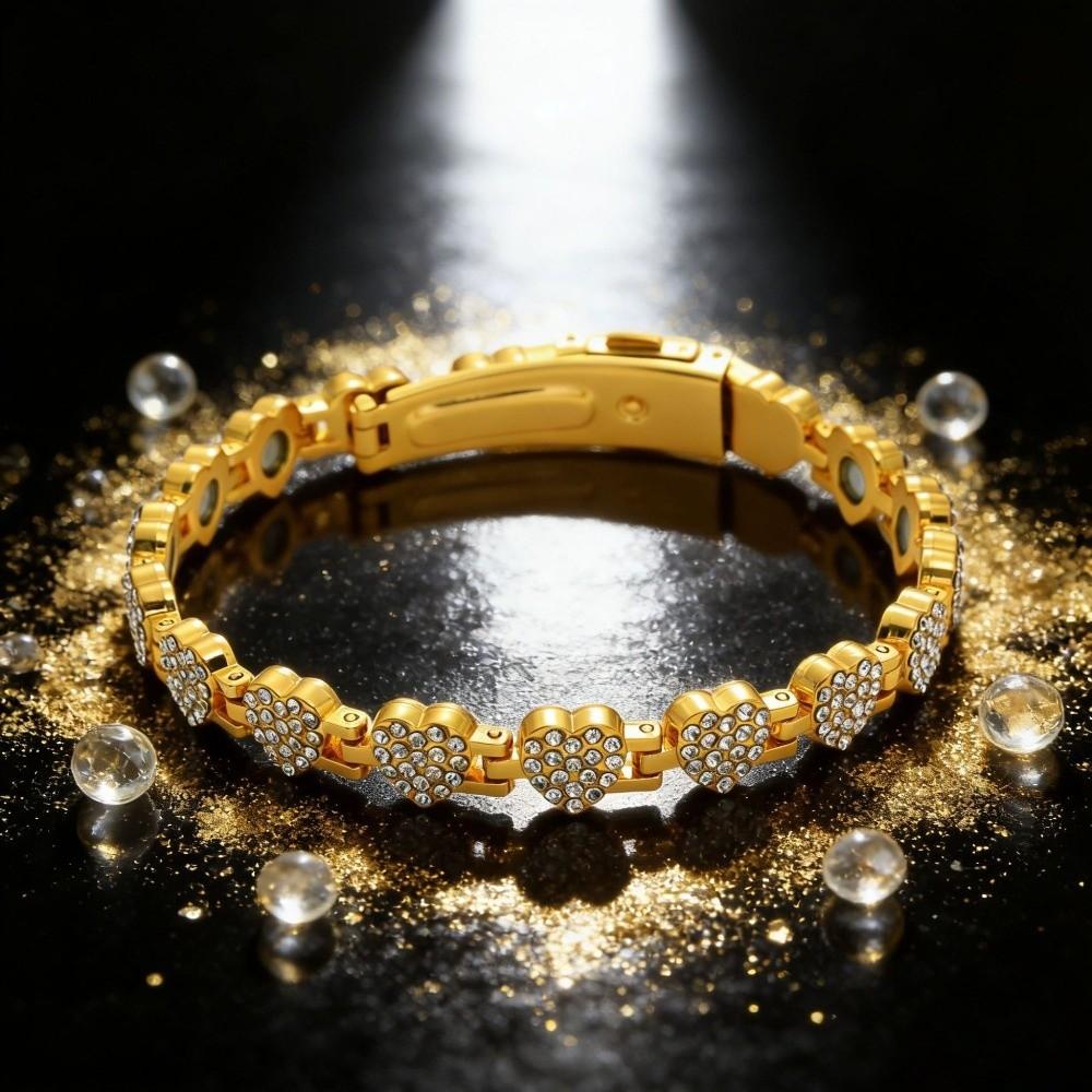 Premium Stainless Steel Magnetic Bracelet High Polished Fashion Anti Static Bangle Round Smooth Rhinestone Wrist Chain Party