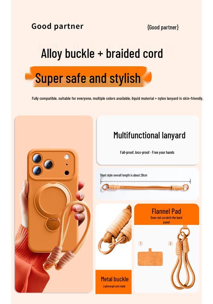 Custodia con Laccio per iPhone 17 Pro Max/Pro in Silicone Liquido Magnetica Anti-Caduta con Supporto a 360°