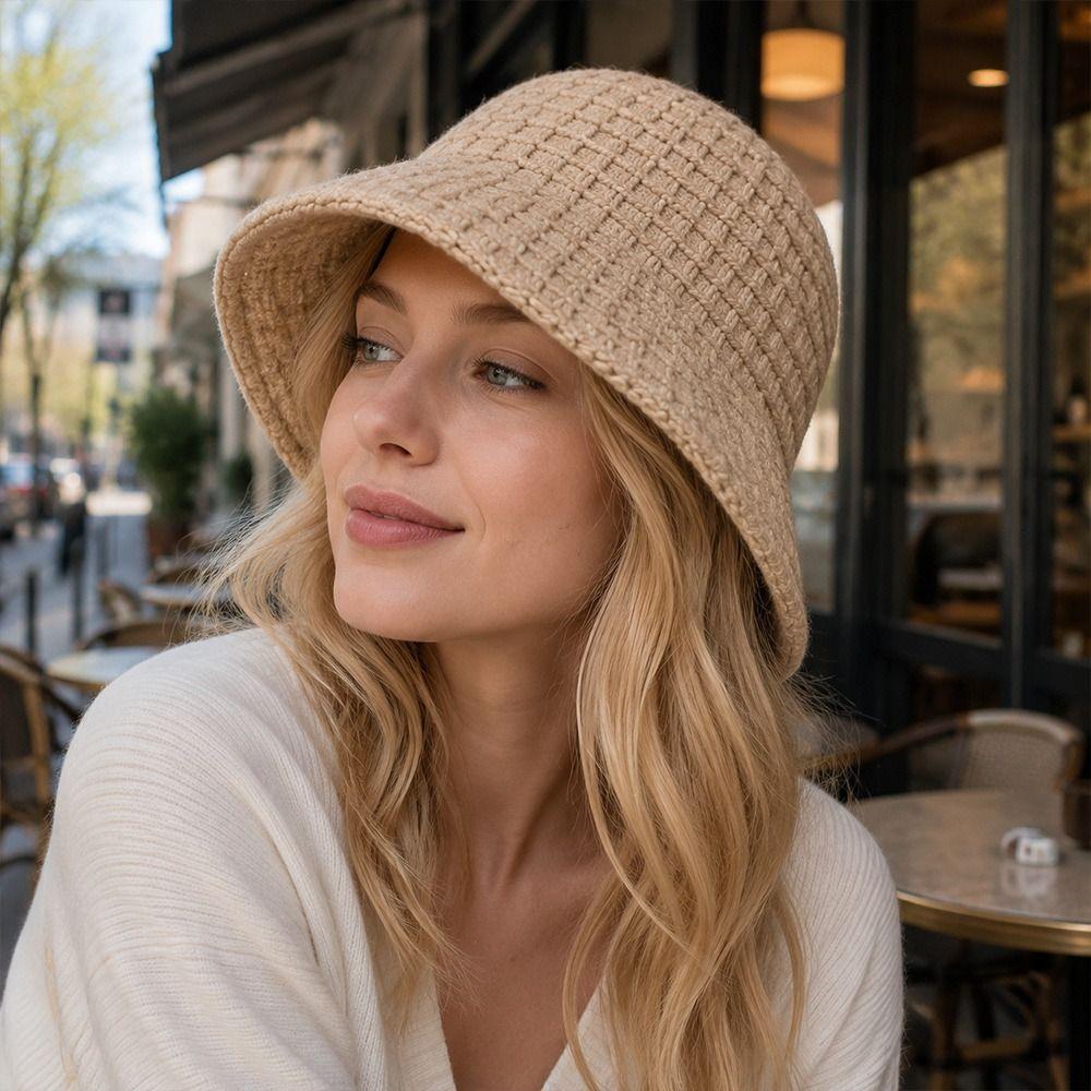 Ear Protection Bucket Hat Coldproof Knitted Fisherman Hat Fashion Warm Cap for Women