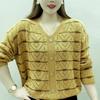 Nuovo Pullover alla Moda e Semplice a Righe Scollo a V Monopetto Lavorazione a Maglia Vuota Dimagrante Versatile