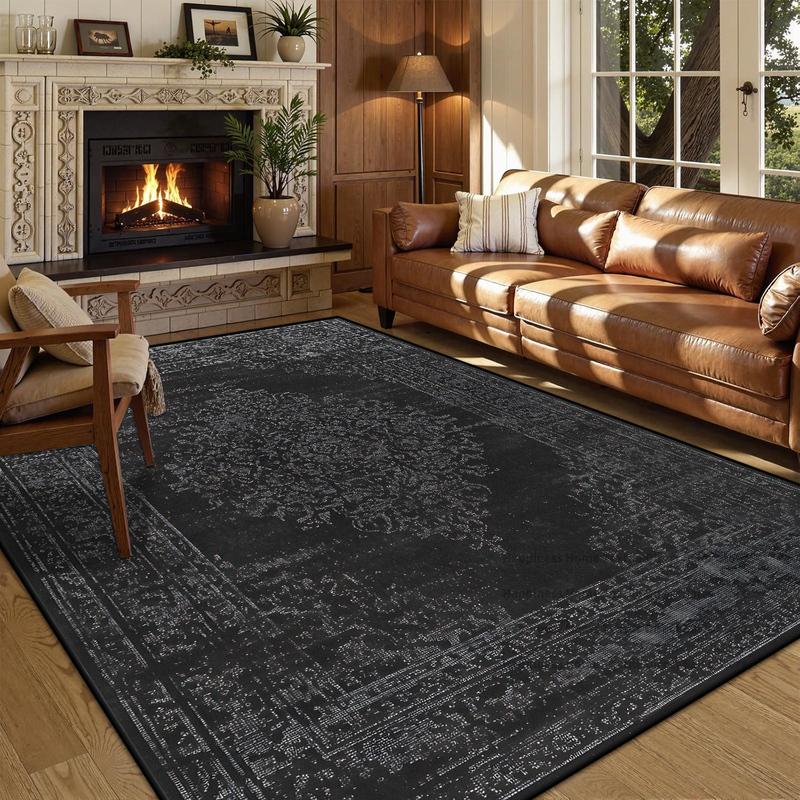 Persian American Black Carpet Large Area Living Room Decoration Home Retro Ethnic Bedroom Rug Cloakroom Lounge Soft Mat Washable