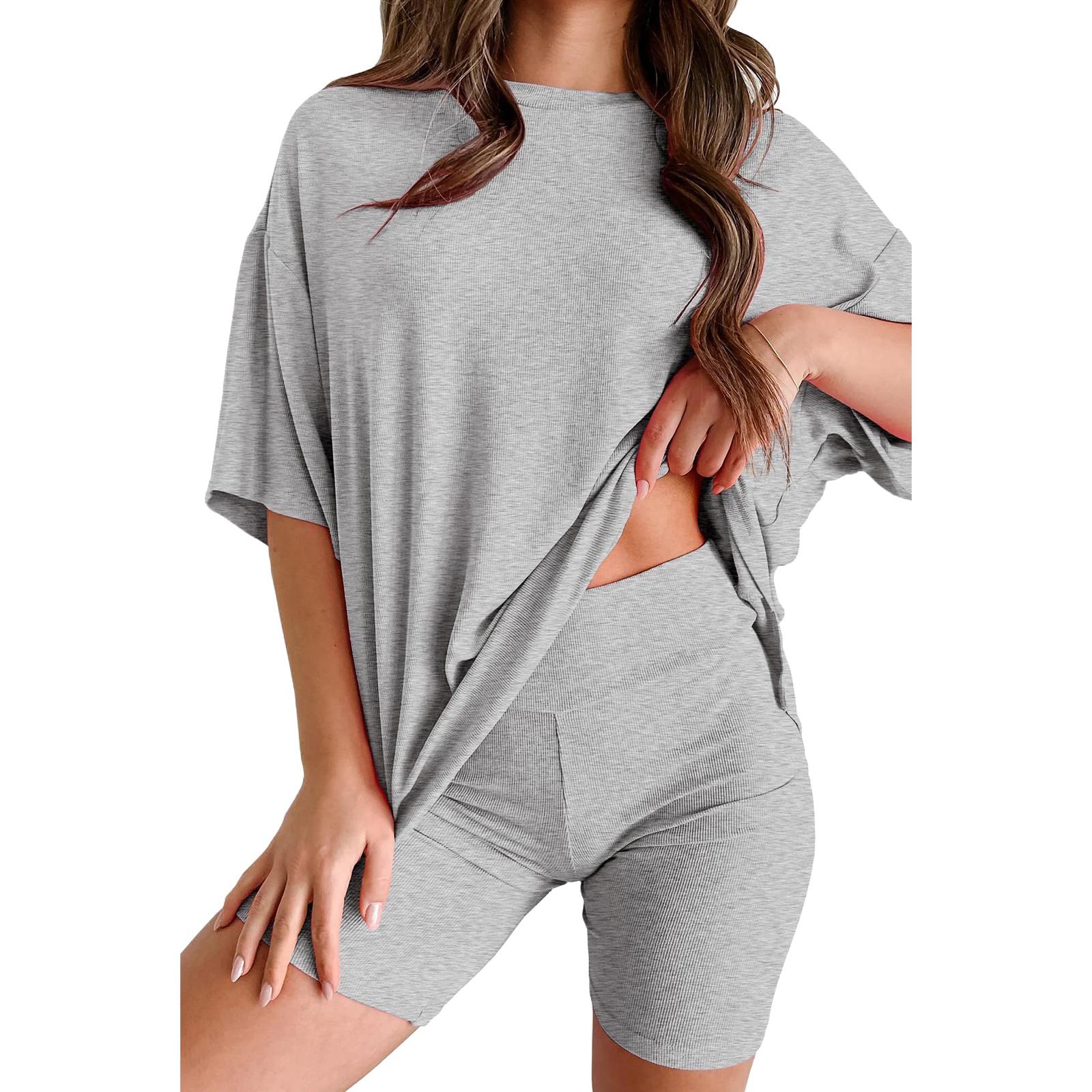 

Женский повседневный комплект из длинных брюк со средним рукавом и круглым вырезом XXL светло-серый