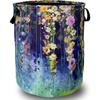 Beautiful Blue Green Floral Laundry Basket Foldable With Handles Tote Bag Oxford Cloth Colorful Laundry Hamper Clothes Storage
