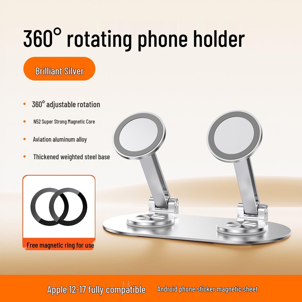 Portable 360° Rotating Dual Stand for iPad & Mobile Phones - Magnetic, Folding, Aluminum Alloy
