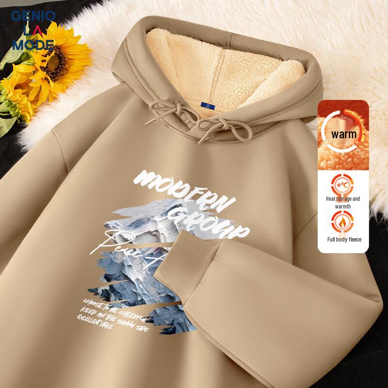 GENIOLAMODE Men's Snow Mountain Print Heavyweight Fleece Hoodie