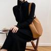 Mid-length Pullover Sweater for Women's Autumn and Winter Half Turtleneck Knee-length Knitted Dress Solid Color Casual Sweater Dress