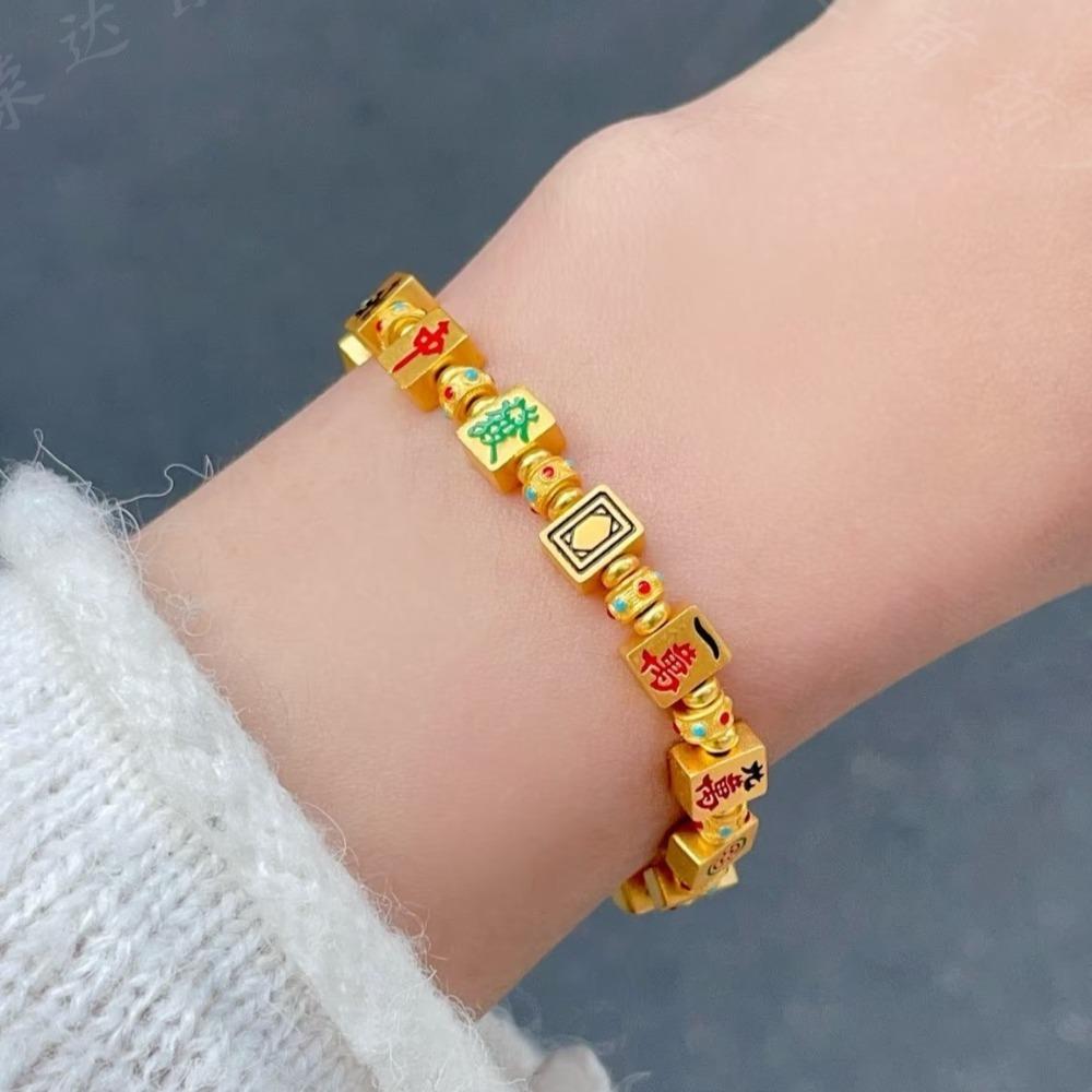 Chinese Character Mahjong Beads Bracelets Hand Jewelry Bohemian Style Bangle Couple