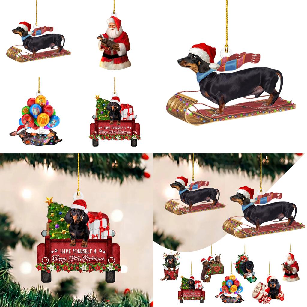 Charming Christmas Dachshund Decorations For Cars Featuring Vibrant Acrylic Colors