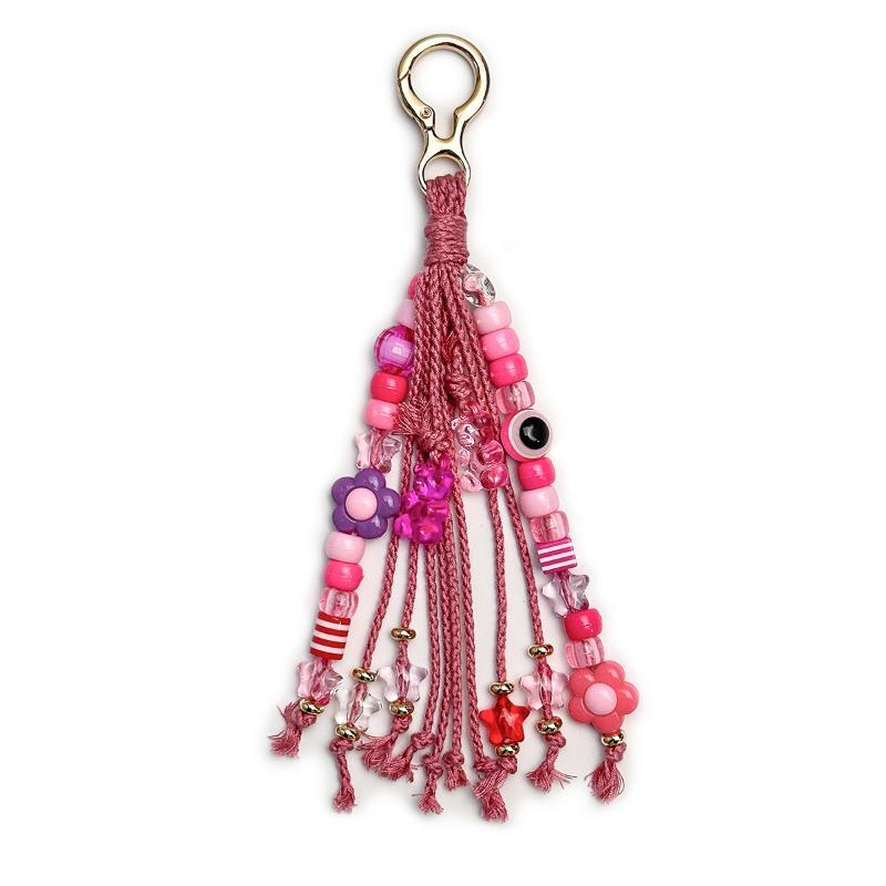 1Pcs Colorful Flower Bead Pendant Key Ring Boho Handmade Beaded Tassel Keychain For Women Backpack Purse Accessory Gift
