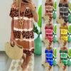 Women's Fashion Casual Summer Leopard Print V-Neck Loose Short Sleeve Dress