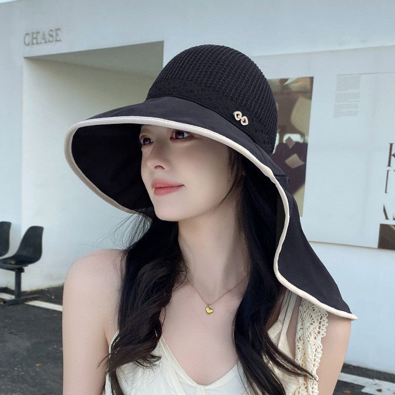 

Big Brim Sun Protection Hat Women s Neck Sun Hat Summer Outdoor Shawl Beach Trip Fancy Air Top Bucket Hat 8844-Black