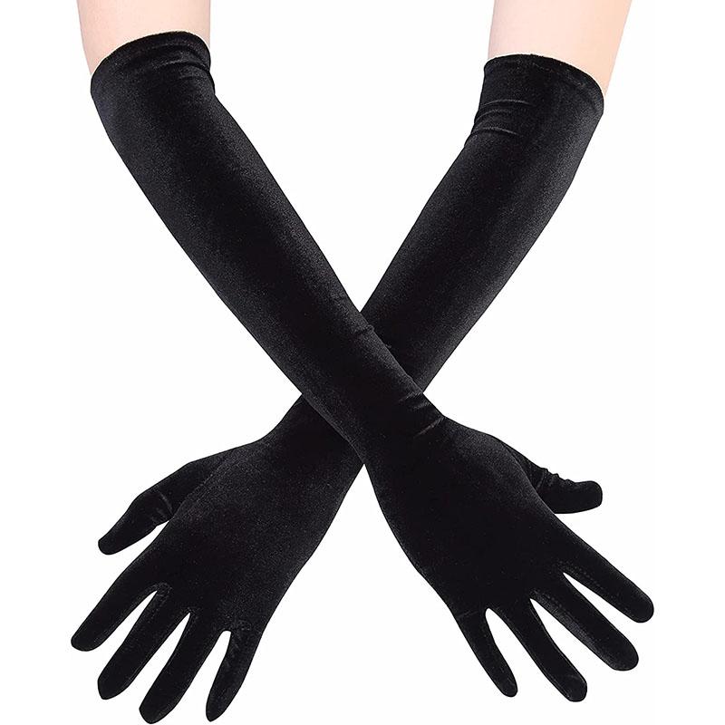 4-colors Classic Adult Black Burgundy Velvet Opera/Elbow Stretch Finger Long Women Wedding Party Dress Gloves Matching Costume