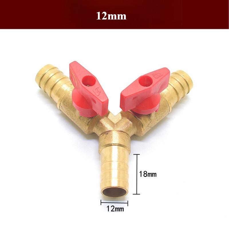 6 8 10 12mm Brass 3-Way Hose Barb Valve for Fuel Gas Diesel Pipe Shut Off Switch Plumbing Fittings