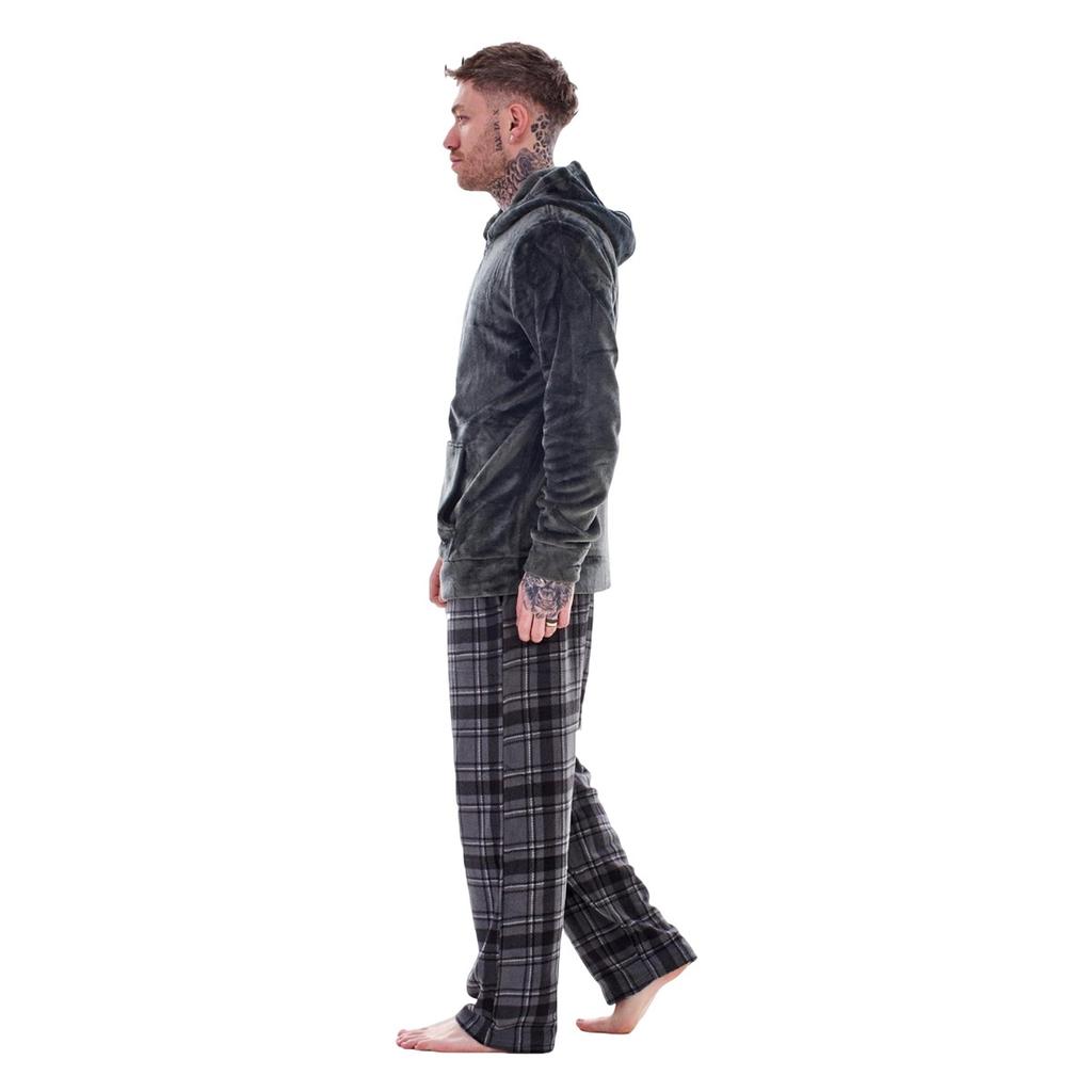 Keanu Mens Checked Microfleece Zipped Long Pyjama Set