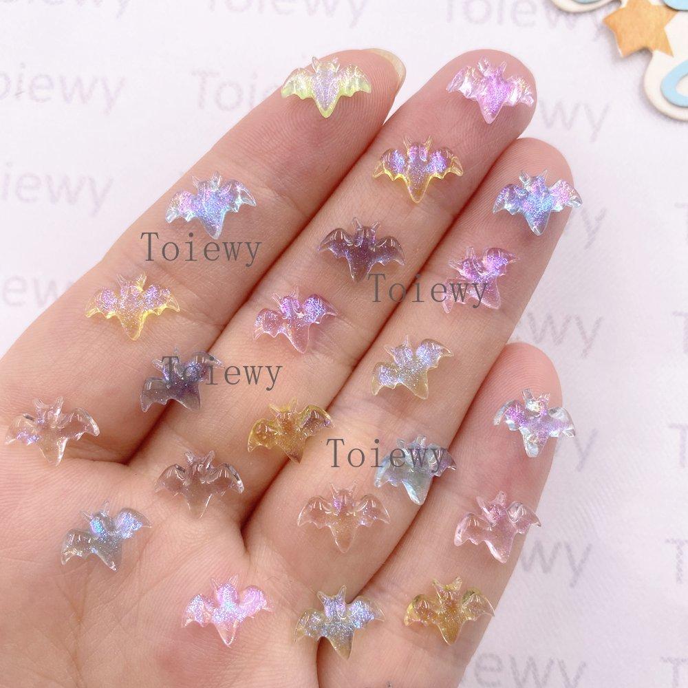 

100 шт. Мини Каваий Цветные Летучие Мыши из Смолы с Блестками, Арт Ногти, Плоские Стразы Аппликации, Сделай Сам, Хэллоуин, Скрапбукинг, Декор для Ювелирных Изделий, Ремесла