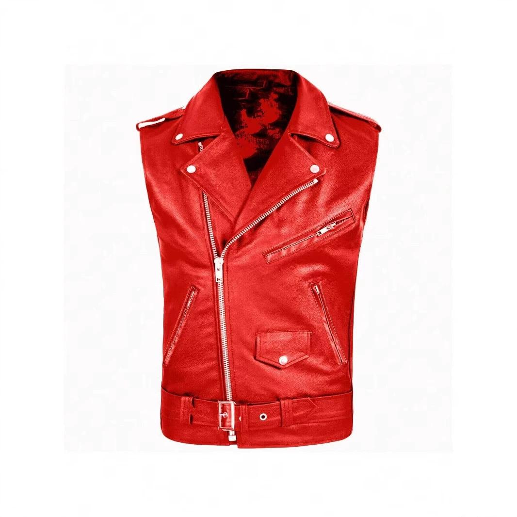 

Мотоциклетный жилет из искусственной кожи, мужская ветровка без рукавов, модная куртка на молнии и пуговицах, повседневный жилет Chalecos XL красный