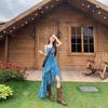 Holiday style retro floral suspender dress women's summer design sense irregular long dress waist thin A-shaped skirt