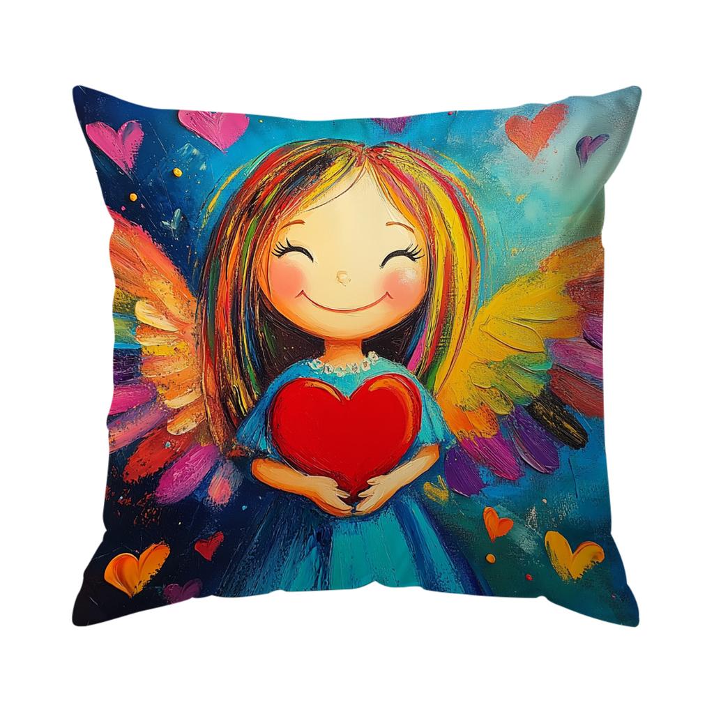 Angel Wings Heart-Shaped Pillowcase Printed Polyester 40/45/50cm Throw Pillowcover Decorative Sofa Cushion Pillowslip Home Decor