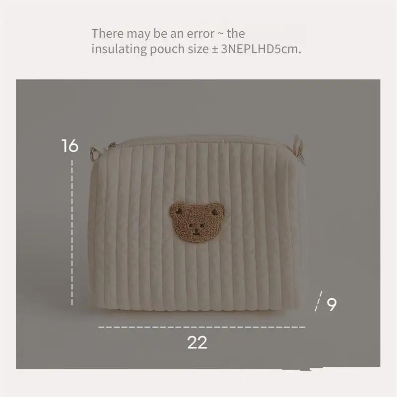 22X16X9CM Baby Carriage Bag - Cute Bear Diaper Storage Bag Portable Easy-to-Clean Zipper Embroidery Multifunctional Mommy Bag